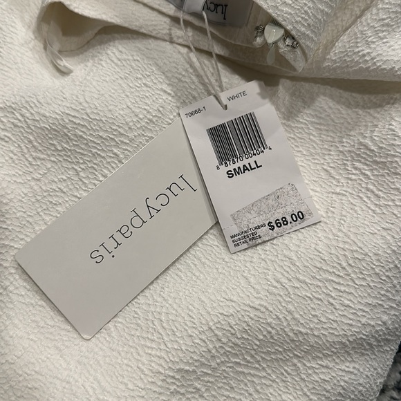 Lucy Paris White Skirt with pleat detail & sheer band at the knee Small - Picture 7 of 7